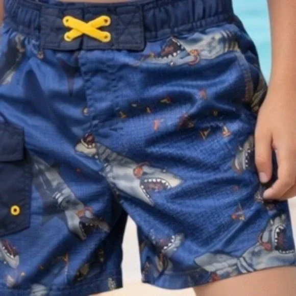 Cat & Jack Boys Shark Swim Trunks S (6/7) Blue NWT - Picture 5 of 9